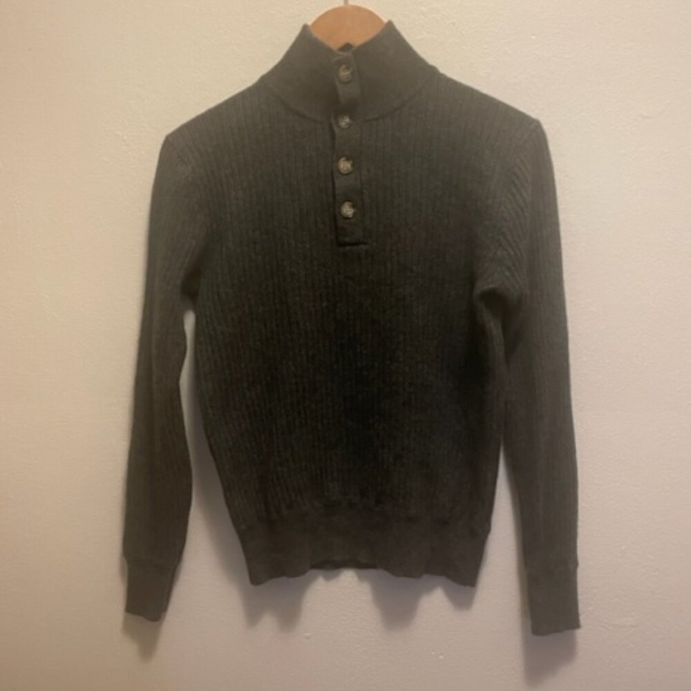 The Cashmere Project cashmere ribbed mock neck half placket sweater in h. grey